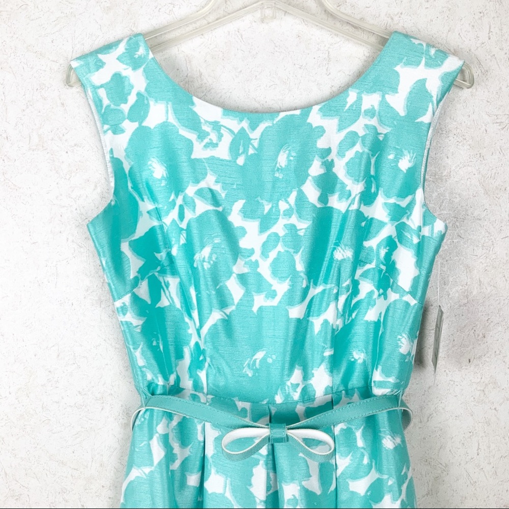 Danny And Nicole Blue White Floral Fit & Flare Dress Belt Spring Wedding Guest - Picture 3 of 7